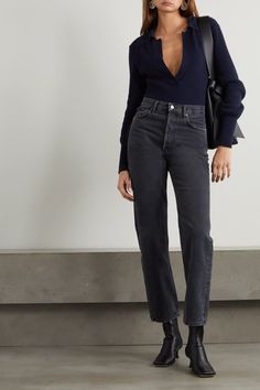 Black + NET SUSTAIN '90s organic high-rise straight-leg jeans | AGOLDE | NET-A-PORTER Marlene Jeans, Straight Leg Jeans Outfits, Mode Tips, Looks Pinterest, Agolde Jeans, Nashville Outfits, Black Jeans Outfit, Looks Street Style, Mode Inspo