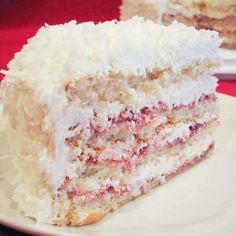 a close up of a slice of cake on a plate