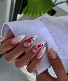 Red And French Nails, 25th Birthday Nails Ideas, Europe Nail Ideas, Birthday Nail Set Ideas December, Paznokcie Hello Kitty, Office Nails, Kutek Disney, August Nails, Nagel Tips