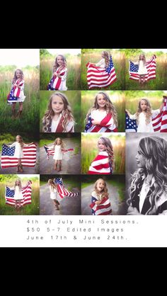 a collage of photos with the american flag on them and text that reads, 4th of july mini session