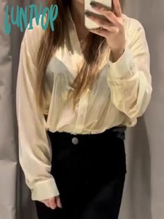 Lunivop Solid Color Transparent Shirts Women 2024 Spring New Long Slee