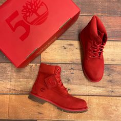 Brand New Boots Nubuck Leather Color Is Medium Red Waterproof 6 Inch Premium 50th Anniversary Boots Limited Edition Red Timberland Boots Women, Red Sole Lace-up Boots For Streetwear, Casual Red Plain Toe Boots, Red Moc Toe Boots With Reinforced Toe, Outdoor Boots With Red Sole And Round Toe, Red Boots With Rubber Sole And Plain Toe, Red Boots With Reinforced Heel And Plain Toe, Red Leather High-top Work Boots, Outdoor High-top Boots With Red Sole