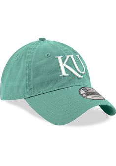 This Kansas Jayhawks Green Adjustable Hat features a team logo embroidered on the front. Team-colored Cotton Hat With Embroidered Logo, Casual Baseball Cap With Curved Visor For Fan Gear, Casual Baseball Cap With Curved Visor For Fans, Casual Curved Bill Fitted Hat For Fans, Team-colored Curved Brim Hat With Team Logo, Team-colored Curved Brim Hat For Fans, Fan Gear Hats With Team Logo And Curved Brim, Team-colored Hat With Curved Brim For Fans, Team-colored Cotton Hats With Curved Brim