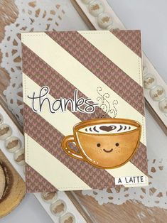 a thank card with a coffee cup on it