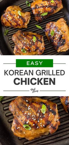 korean grilled chicken in a cast iron skillet