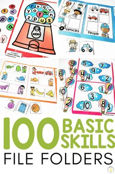 Need ideas to work on basic concepts for your toddler, preschooler, or special education / speech therapy student? These basic skill file folders are great for kids who need something they can do on their own at their independent work station. They work on pre-academic foundational learning skills such as matching, letters, numbers, colors, shapes, categories, and sorting and can help teachers make learning fun! 8 FREE printable errorless folders! File Folder Games Preschool, Education Speech, Activity Bags, Learning Skills, File Folder Games