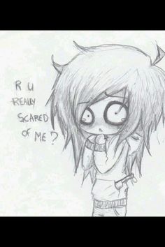 a drawing of a girl with horns on her head and the words run scared or me?