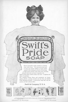 Swift's Pride Soap and Washing Powder.  Advertising Cards by Grace (Wiederseim) Drayton.  Lady's Home Journal, Sept. 1907. Soap Advertising, Home Journal, Washing Powder, By Grace, Post Cards, The Well, Soap, Male Sketch, Pure Products