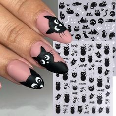 PRICES MAY VARY. 【Halloween Nail Art】 You will get 4 sheets mixed Halloween nail decals. These nail decals are designed with cute Halloween patterns like black cats, fishbone，palm You can do a variety of bold and stylish nail art designs to create your own unique Halloween style. 【High-Quality Material】 Cartoon nail art stickers are made of non-toxic material, will not cause harm to your nails or body. These nail decorations supplies are not limited to any nail style, you can use it safely. 【Eas Cute Cartoon Nails, Nail Art Cat, Animal Nail Designs, Cartoon Nail Art, Cat Nail Art, Cartoon Nails, Animal Geometric