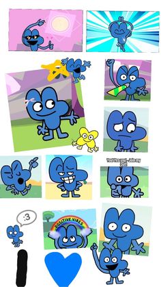 an image of blue cartoon characters with different expressions on them, including the same character