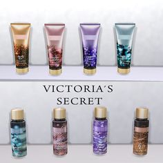 the victoria's secret body lotion collection is displayed in different colors and sizes