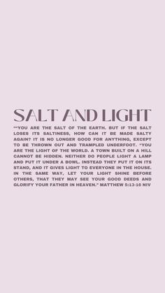 the words salt and light written in grey on a pink background