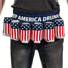 an american drunk belt with beer cans in it's pockets and the words keep america drunk