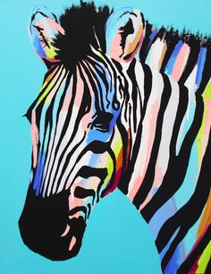 a painting of a zebra on a blue background