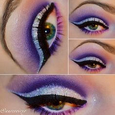 Purple Purple Glitter Eye Makeup, Eye Makeup Halloween, Dancing Makeup, Cosmic Makeup, Cotton Candy Nails, Dance Makeup, Glitter Eye Makeup, Glitter Eye