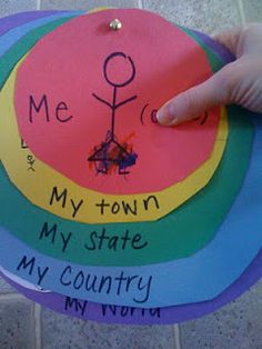 someone is holding up a paper plate with the words me town and my state on it