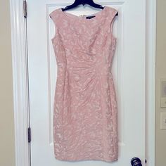 Ralph Lauren Soft Pink Brocade Designer Dress. Great For A Party, Bridal Tea Or Wedding Event. Size 2. Worn Only Once. Looks Brand New. Length Hits Right At Or Just Above Knee For Someone Around 5’3”. Dress Is Lined. Festive Fitted Lace Dress, Fitted Lace Dress For Festive Occasions, Festive Fitted Lace Mother Of The Bride Dress, Dressy Fitted Sleeveless Mother Of The Bride Dress, Fitted Sleeveless Cocktail Mother Of The Bride Dress, Fitted Sleeveless Cocktail Dress For Mother Of The Bride, Pink Fitted Lace Dress For Formal Occasions, Fitted Dress For Mother Of The Bride, Festive Occasion, Festive Fitted Dress For Mother Of The Bride