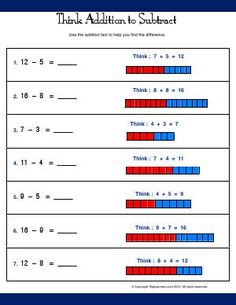 the addition to subtract worksheet is shown in red, white and blue