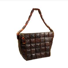 Good Condition Vintage Brown Bags With Brass Hardware, Vintage Crocodile Pattern Bags For Daily Use, Vintage Brown Bags With Gunmetal Hardware, Vintage Brown Bag With Buckle Closure, Vintage Brown Vegetable-tanned Shoulder Bag, Vintage Brown, Vintage Bags, Alligator, Vintage Ladies