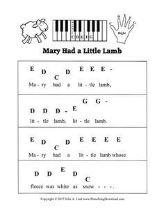 the worksheet for mary had a little lamb, which has been written on it