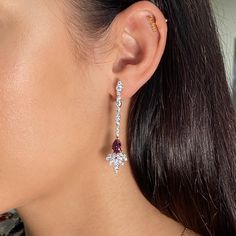 These Alluring Pink Tourmaline And Diamond Drop Earrings Are Crafted In 18k White Gold. The Pear-Shaped Pink Tourmalines Are Prong-Set With Some Of Glimmering Round Cut Diamonds. Total Weight Of Tourmaline Is 1.95cts. Total Diamond Weight: 2.72cts. Diamond Color G And Vvs Clarity. The Earring Are Withever Back. Earring Length: 2 Inches. Original Box And Certificate Are Included. Id: 048304 Elegant White Ruby Earrings, Elegant Gemstone Earrings With Lab-created Ruby, Wedding Earrings With Lab-created Ruby Gemstone, Elegant Red Multi-stone Earrings, Formal Lab-created Ruby Earrings, Diamond Red, Red Tourmaline, Diamond Drop Earrings, Round Cut Diamond