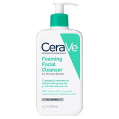 Dermatologist tested skin care product, CeraVe Daily Face Wash, Foaming Facial Cleanser, for Normal to Oily Skin is ideal for removing excess oil, dirt and also acts as a makeup remover. CeraVe Foaming Facial Cleanser has a unique formula with three essential ceramides (1, 3, 6-II) hyaluronic acid and niacinamide to help restore the skin's barrier, attract hydration and calm the skin. This gentle foaming action refreshes and cleanses oil without disrupting the protective skin barrier. Key Ingred