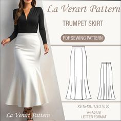 a women's skirt sewing pattern, with the front and back view of it