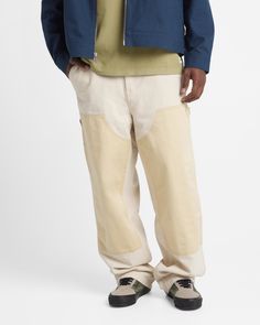 Premium Duo Tone Carpenter Pants Beige Streetwear Pants With Five Pockets, Beige Five Pocket Pants For Streetwear, Beige Five-pocket Pants For Streetwear, Streetwear Bottoms With Patch Pockets And Tapered Leg, Streetwear Tapered Leg Pants With Patch Pockets, Casual Cargo Pants With Welt Pockets, Relaxed Fit Bottoms With Hip Pockets, Relaxed Fit Bottoms With Belt Loops, Tapered Streetwear Bottoms With Pockets