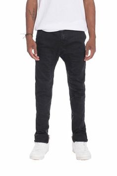 Drop Crotch Stretch Denim - Brand My Case Casual Slim Fit Jeans With Belt Loops, Stretch Jeans With Belt Loops For Streetwear, Casual Stretch Cargo Jeans In Dark Wash, Casual Washed Black Fitted Jeans, Fitted Washed Black Cargo Jeans, Fitted Washed Black Cargo Jeans With Pockets, Fitted Casual Cargo Jeans With Hip Pockets, Urban Style Stretch Washed Bottoms, Urban Stretch Jeans With Pockets