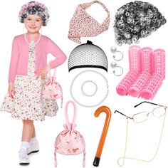 PRICES MAY VARY. Complete Old Lady Costume Set: there are 28 pieces of accessories of the granny costume for kids, including 1 granny dress, 1 granny cardigan sweater, 1 granny purse, 1 bandana, 1 granny wig, 1 hairnet, 1 granny glasses, 1 pair of glasses chain, 1 pearl necklace, 1 pearl bracelet, 1 pair of pearl earrings, 10 black hair clips, 6 pink hair rollers, and 1 inflatable walking stick, complete to show an ideal granny image Easy to Wear: old lady costume for kids are easy to wear; You Old Lady Costume For Kids, Granny Wig, Granny Costume, Grandma Costume, Granny Cardigan, Granny Glasses, Granny Dress, Getting Your Ears Pierced, Old Lady Costume