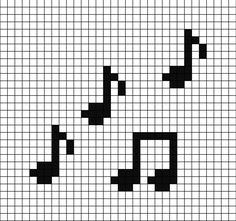 A pixel art template the quaver musical notes (3 single and one double), in black and white. Cross Stitch Music Notes Patterns, Music Notes Pixel Art, Pixel Art Music Note, Flames Pixel Art, Music Note Perler Beads, Pixel Art Pattern Black And White, Cool Pixel Art Grid, Guitar Pixel Art, Band Pixel Art