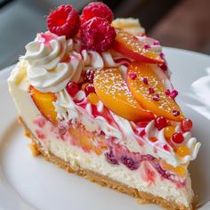 a piece of cake with fruit on top