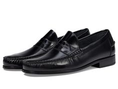 Florsheim Berkley Penny Loafer - Men's Slip on  Shoes : Black : Whether it's a casual look or business attire, the Florsheim Berkley Penny Loafer is the perfect mix of traditional style for the modern-day man. It has a smooth leather upper in a genuine hand-sewn moc silhouette with breathable leather linings. Leather-covered footbed for all-day wear. Leather outsole with rubber covering at the heel. Imported. Measurements: Heel Height: 1 in Weight: 11 oz Product measurements were taken using size 7, width 3E. Please note that measurements may vary by size. Weight of footwear is based on a single item, not a pair. Black Casual Loafers With Goodyear Welt, Casual Black Goodyear Welted Loafers, Masculine Leather Shoes For Work, Semi-formal Moc Toe Tassel Loafers, Casual Tassel Loafers With Moc Toe, Classic Black Loafers For Business Casual, Classic Black Tassel Loafers For Business Casual, Masculine Business Moccasins With Moc Toe, Classic Black Moccasins For Business