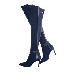 Handcrafted US sizing. Fits true to size. Heel Height: 4.72" / 120 mm approx Product measurements were taken using size 8. Please note that measurements may vary by size. Navy Boots, Thigh High Boots Heels, Thigh High Boots, Handmade Shoes, High Heel Boots, Thigh High, Thigh Highs, High Boots, Stiletto Heels