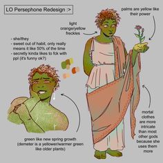 an image of a woman with flowers in her hand and the words l o persephone design