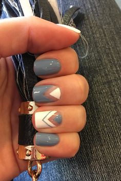 Sky Blue Triangle Nail Design Nail Designs Chevron, Triangle Nails Design, Triangle Design Nails, Western Graduation Nails, Nails Triangle Design, Nails For Mountain Vacation, Nail Designs 2024 Summer, Mountain Nail Art Design, Heart Designs Nails