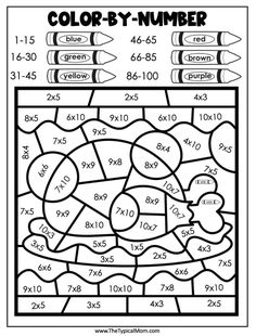 color by number worksheet for kids with numbers and crayons on it