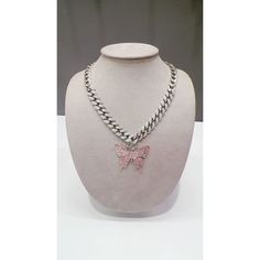 This long-lasting, wear-resistant Pink Butterfly Rhinestone Crystals Silver Plated Choker Necklace features high-quality silver plating. Its uniform color and snug fit comes from the 14mm Cuban chain with 0.2cm separations between each link. Add a hint of sparkle to your look with this dazzling necklace. *Limited Quantities/ Not Available for wholesale. Silver Butterfly Pendant Necklace With Cubic Zirconia, Silver Cubic Zirconia Butterfly Pendant Necklace, Silver Butterfly Pendant Necklace In Cubic Zirconia, Silver Cubic Zirconia Butterfly Necklace, Party Jewelry With Rhinestones And Butterfly Shape, Party Jewelry With Rhinestones In Butterfly Shape, Silver Butterfly Necklace With Metal Chain, Silver Rhinestone Choker With Adjustable Chain, Silver Butterfly Necklace With Chain