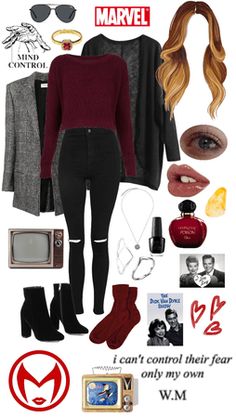 Comic Inspired Outfits, Avenger Inspired Outfits, Marvel Clothes Inspired Outfits, Casual Marvel Outfits, The Flash Inspired Outfits, Wanda Disneybound, Wanda Maximoff Disneybound, Wanda Outfit Ideas, Wanda Maximoff Aesthetic Outfit