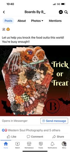 an instagram page with the message trick or treat on it