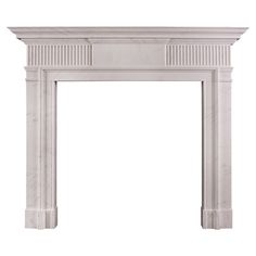 a white marble fireplace mantel with columns