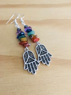 Hamsa Bracelet Evil Eye, Dangle Beaded Earrings, Chip Earrings, Chakra Balance, Body Decoration, Hamsa Earrings, Hamsa Jewelry, Diy Beaded Bracelets