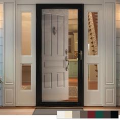 a white door with black frame and glass