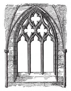 an old drawing of a gothic window