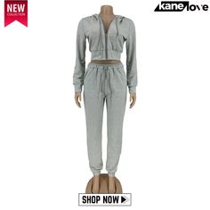 Spring Grey Crop Top and Pants Hoody Tracksuit Casual Solid Hooded Sets, Casual Solid Color Hooded Set, Winter Casual Fitted Joggers, Casual Hooded Loungewear Sets, Fitted Hooded Tracksuit For Spring, Fitted Tracksuit With Drawstring Hood For Loungewear, Spring Hooded Tracksuit For Leisure, Casual Fitted Tracksuit With Hoodie, Spring Tracksuit With Drawstring Hood In Solid Color