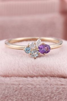 Purple Sapphire Multi-stone Rings, Fine Jewelry Purple Cluster Rings, Cluster Amethyst Gemstone Rings, Amethyst Cluster Rings With Gemstone, Amethyst Cluster Gemstone Rings, Cluster Ring With Gemstone Accents Gift, Cluster Ring With Gemstone Accents, Cluster Multi-stone Diamond Promise Ring, Promise Ring With Cluster Multi-stone Diamond