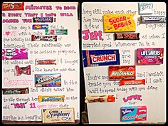 candy bar bulletin board with writing on it