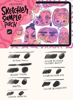 the different types of makeup brushes are shown in this graphic style, including black and pink