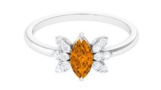 1 CT Marquise Cut Citrine Promise Ring with Diamond Stones - Rosec Jewels Orange Diamond Ring With Prong Setting, Elegant Orange Rings With Gemstone Accents, Elegant Multi-stone Orange Rings, Elegant Orange Multi-stone Rings, Orange Diamond Rings With Prong Setting, Elegant Orange Diamond Ring With Gemstone, Anniversary Orange Topaz Ring With Accent Stones, Orange Diamond Topaz Ring With Center Stone, Orange Topaz Ring With Diamond Center Stone