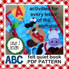 an activity book for children to learn how to read the alphabet with pictures of farm animals